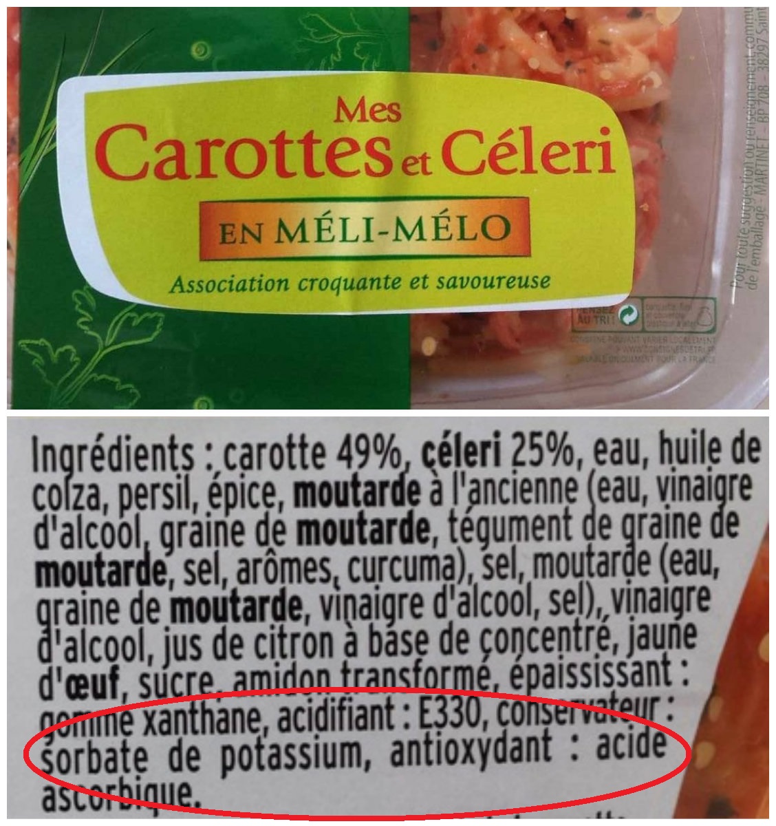 carotte celeri nutrition score ingredients